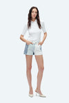 Elsa Mid Rise Patchwork Denim Shorts-Shorts-BAYEAS