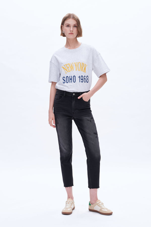 High Rise Straight Crop Jeans-Mom Jeans-BAYEAS