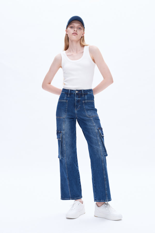 Super High Rise Ankle Cargo Wide Leg Pants
