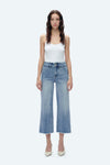 High Rise Wide Leg Denim Jeans With Raw Hem-Wide Leg-BAYEAS