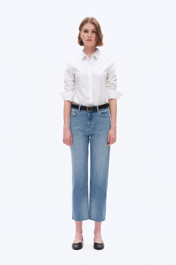 High Rise Straight Denim Jeans-Straight-BAYEAS