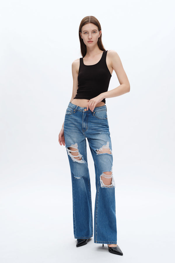 Rita High Rise Distressed Wide Leg Jeans-Wide Leg-BAYEAS
