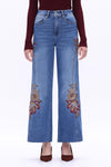 High Rise Embroidered Wide Leg Jeans-Wide Leg-BAYEAS