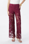 High Rise Ankle Embroidered Lace Wide Leg Jeans