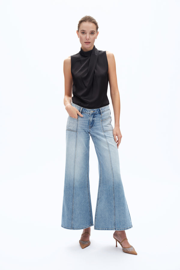 Mid Rise Flare Leg Denim Jeans-Flare & Bootcut-BAYEAS