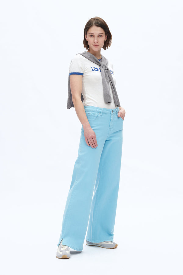 Mid Rise Wide Leg Pants-Wide Leg-BAYEAS