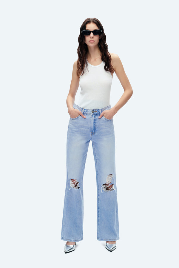 High Rise Wide Leg Denim Jeans-Wide Leg-BAYEAS