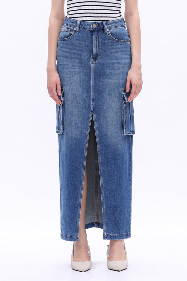 MID RISE CARGO MAXI SKIRT-Skirts-BAYEAS