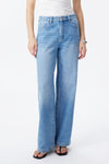 High Rise Contrast Panel Straight Jeans