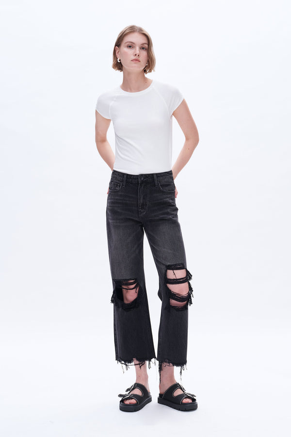 90s Vintage Distressed Crop Jeans-Flare & Bootcut-BAYEAS