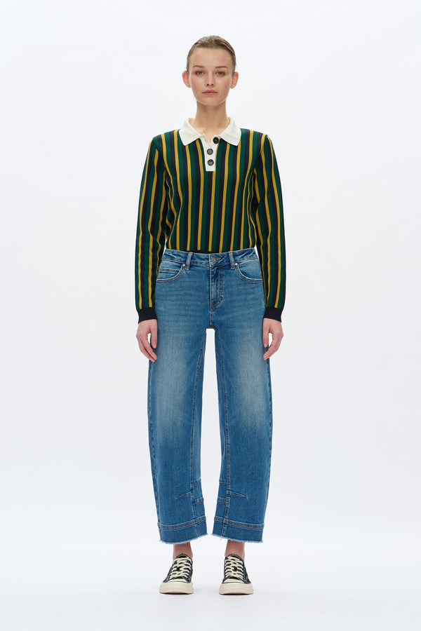Mid Rise Barrel Leg Jeans-Barrel-BAYEAS