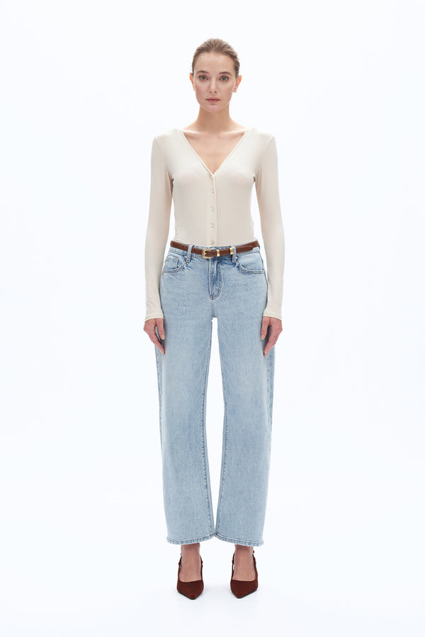 Mid Rise Barrel Leg Jeans-Wide Leg-BAYEAS