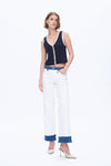 Paneled Straight Leg White Trousers-Straight-BAYEAS