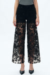 Embroidery High Rise Wide Leg Lace Denim Jeans With Rhinestone (最新版备份)-Wide Leg-BAYEAS
