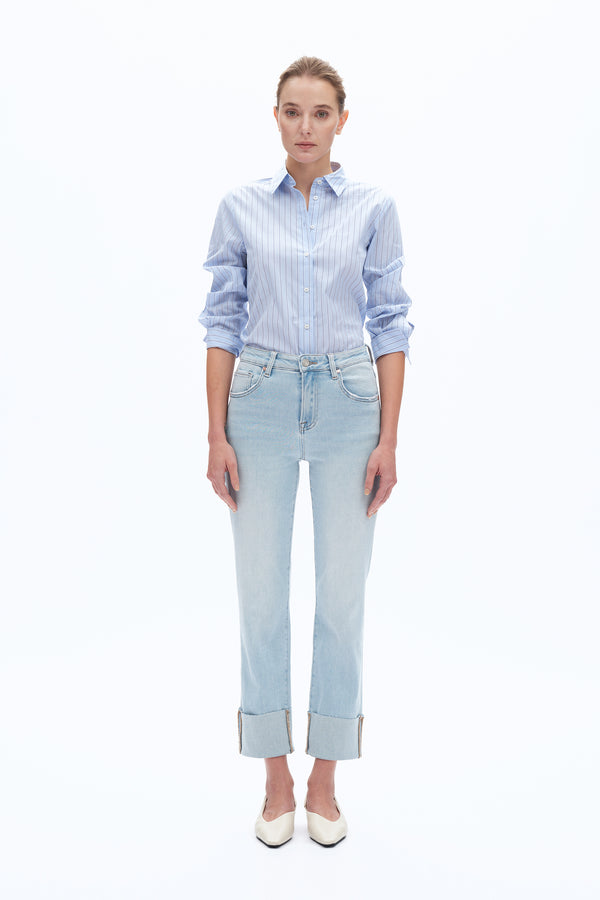 High Rise Jeans With Rolled Hem-Straight-BAYEAS