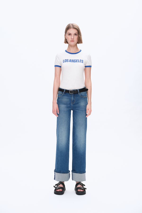 Rolled Straight Leg Denim Jeans-Straight-BAYEAS