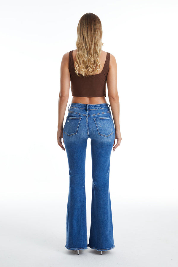 Mid Rise Button Down Flare Jeans-Flare & Bootcut-BAYEAS