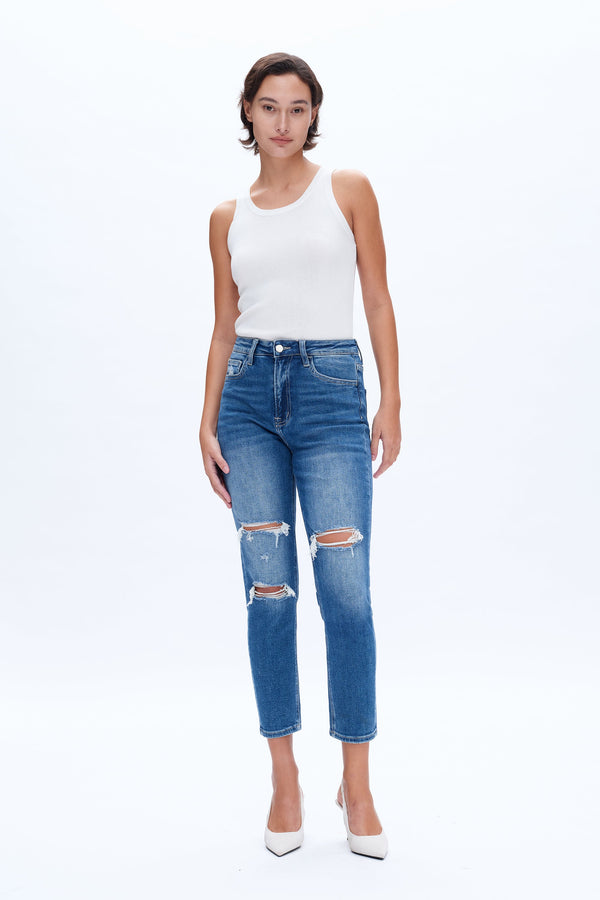 Distressed Mom Jeans-Mom Jeans-BAYEAS