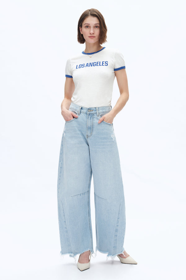 Frayed Hems Drop Crotch Barrel Jeans-Barrel-BAYEAS