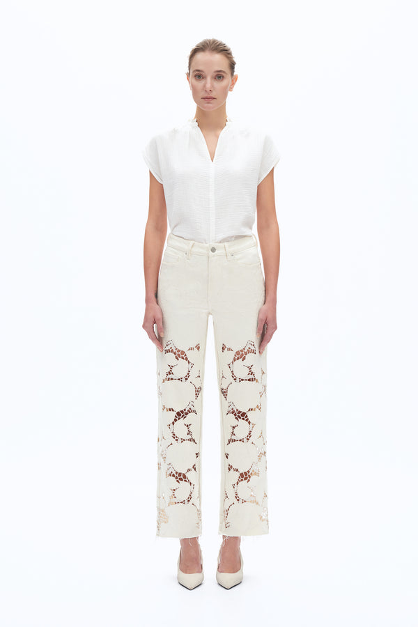 Lace Cutout Pants-Straight-BAYEAS