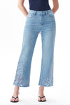 High Rise Ankle Embroidered Lace Straight Leg Pants
