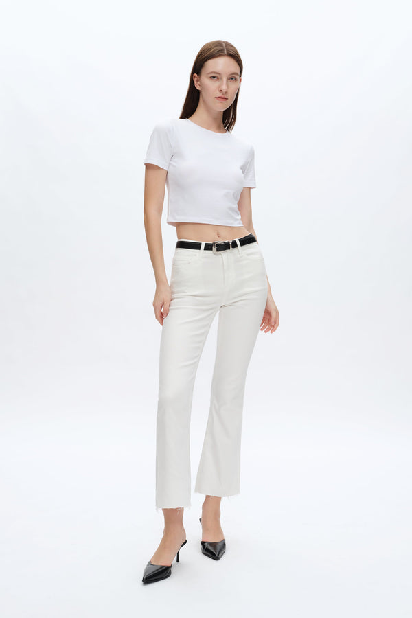 Emily Mid Rise Raw Hem Bootcut Denim Jeans-Flare & Bootcut-BAYEAS