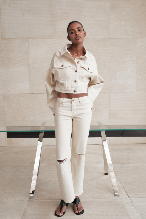 Mid Rise Distressed Straight Leg Pants