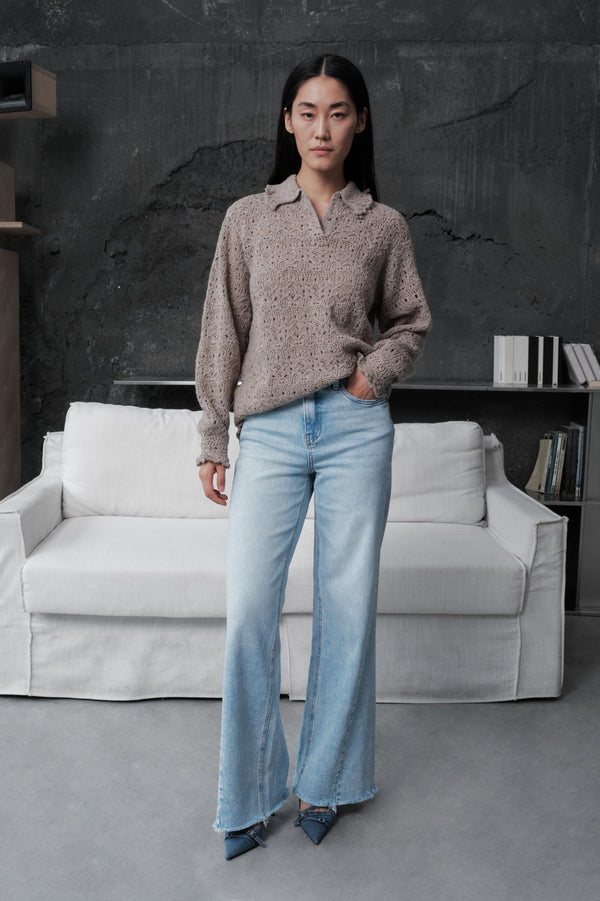 High Rise Raw Hem Wide Leg Jeans