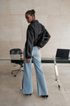 Super High Rise Raw Hem Wide Leg Jeans