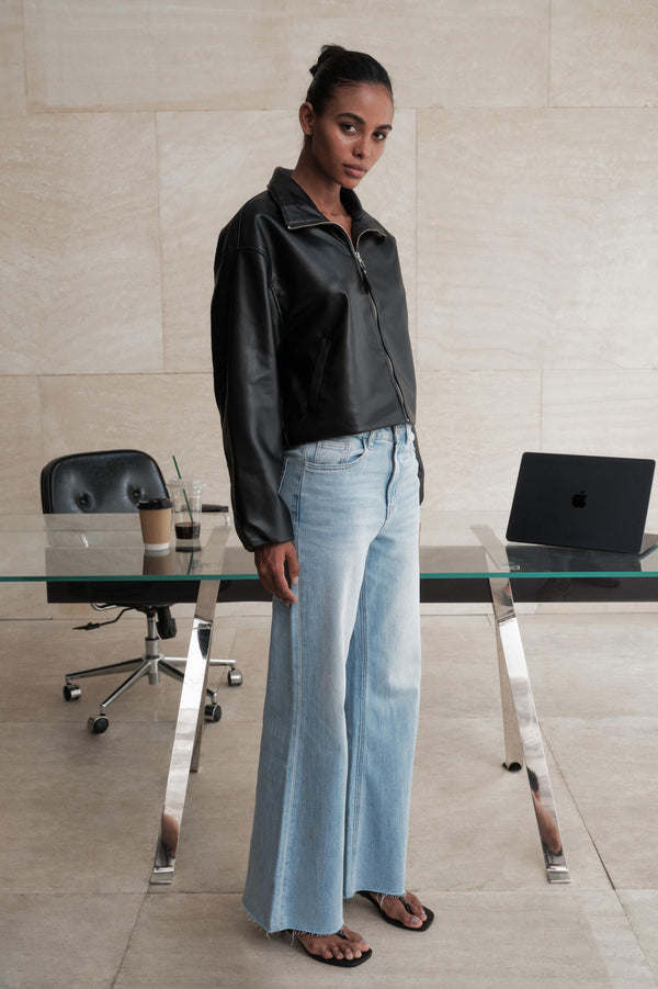 Super High Rise Raw Hem Wide Leg Jeans