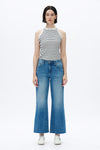 Mid Rise Wide Leg Denim Jeans With Raw Hem