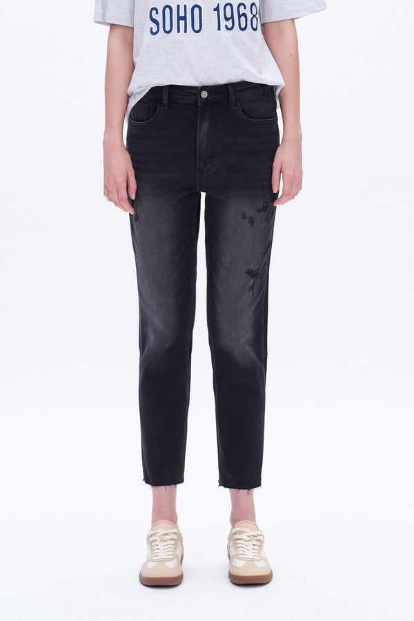 High Rise Straight Crop Jeans-Mom Jeans-BAYEAS
