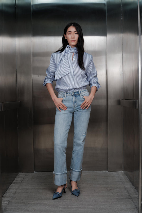 Mid Rise Cuffed Straight Leg Jeans