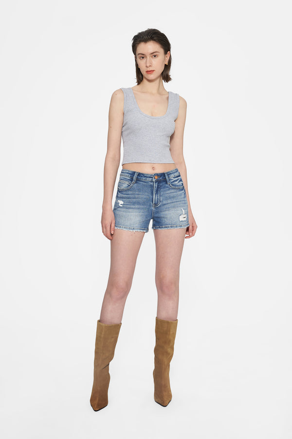 High Rise Ripped Denim Shorts-Shorts-BAYEAS