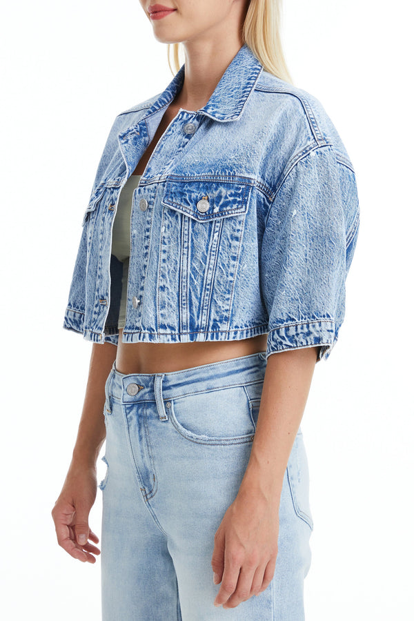 Candy Painted Cropped Denim Jacket-Jackets-BAYEAS