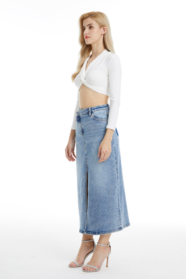 Front Split Denim Skirt-Skirts-BAYEAS