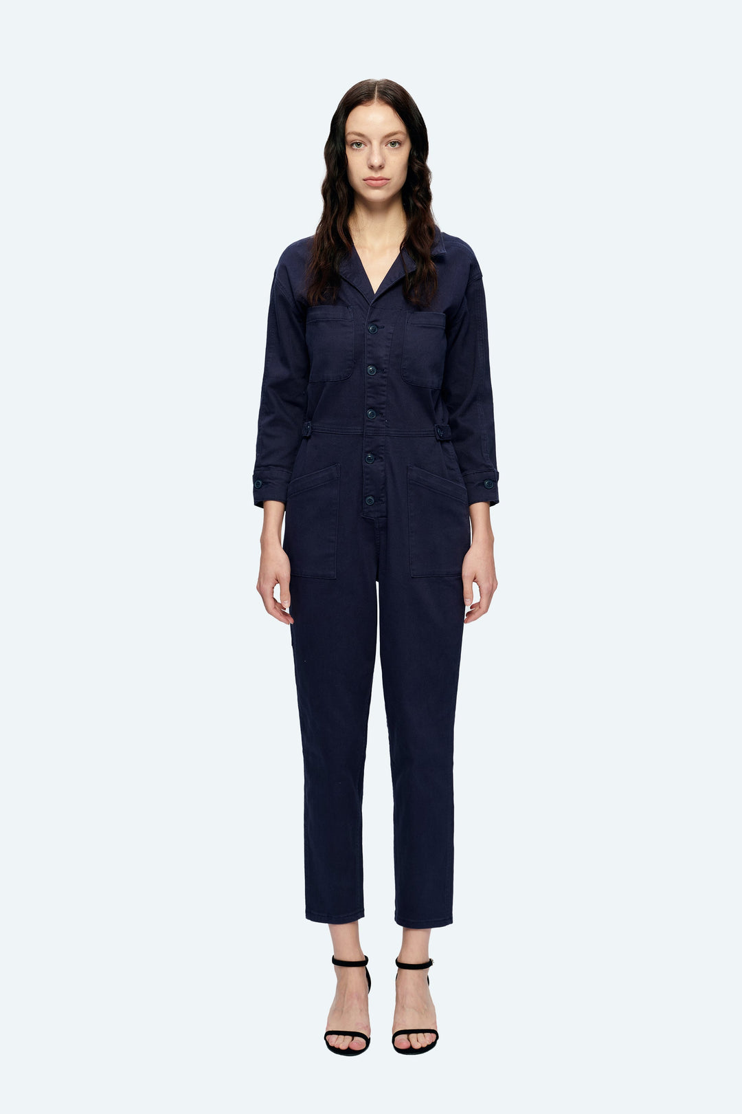 LONG SLEEVE JUMPSUIT WITH FRONT PATCH POCKETS