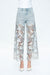 Embroidery High Rise Wide Leg Lace Denim Jeans With Rhinestone (最新版备份)-Wide Leg-BAYEAS