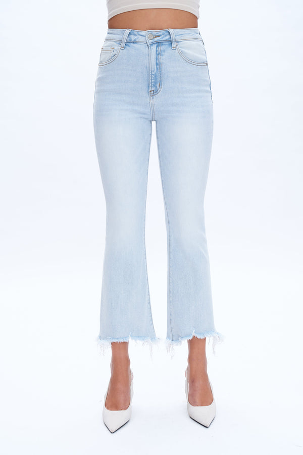Anna High Rise Frayed Hem Ankle Flare Denim Jeans-Flare & Bootcut-BAYEAS
