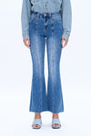 High Rise Raw Hem Flare Jeans-Flare & Bootcut-BAYEAS