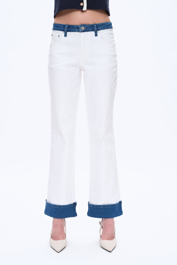 Paneled Straight Leg White Trousers-Straight-BAYEAS