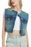 Cassie Cropped Denim Vest-Vest-BAYEAS