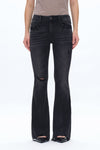 Mid Rise Flare Denim Jeans With Raw Edge Hem-Flare & Bootcut-BAYEAS