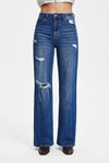 High Rise Wide Leg Distressed Jeans-Wide Leg-BAYEAS
