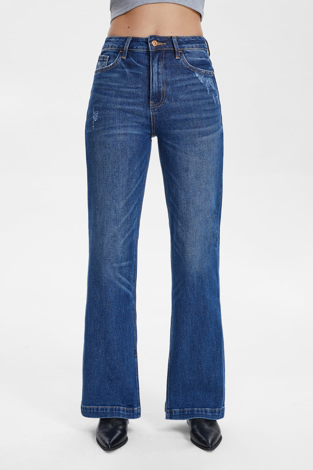 HIGH RISE STRAIGHT DENIM JEANS WITH SLIT