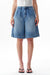 High Rise Pleated Denim Bermuda Shorts