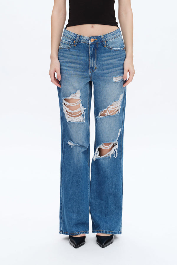 Rita High Rise Distressed Wide Leg Jeans-Wide Leg-BAYEAS