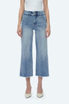 High Rise Wide Leg Denim Jeans With Raw Hem-Wide Leg-BAYEAS