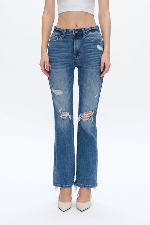Lisa High Rise Ripped Jeans-Straight-BAYEAS