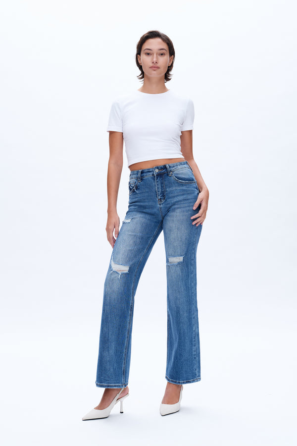 High Rise Wide Leg Denim Jeans-Wide Leg-BAYEAS